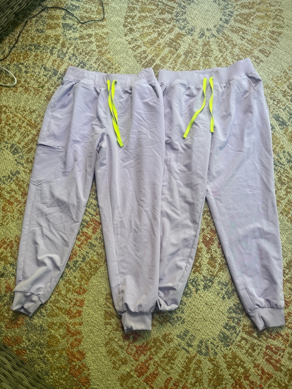 2 pair FIGS Lavender Scrub Pants with Neon Pink Drawstrings